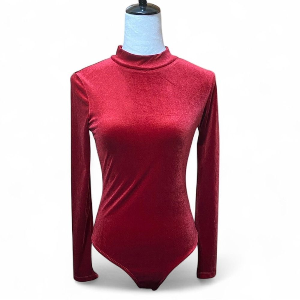 NWOT Mock Neck Red Velvet Bodysuit